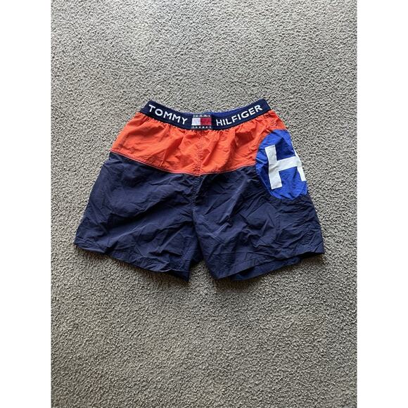 VTG Rare 90’s Tommy Hilfiger Men’s Spell Out Swim Trunks Size Large - Picture 1 of 4